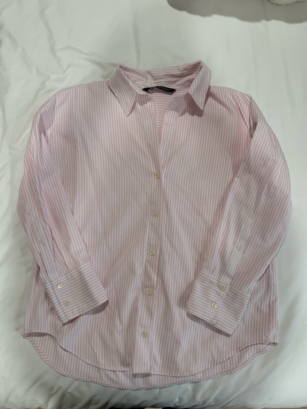 Zara Pink and White Striped Button Down XS